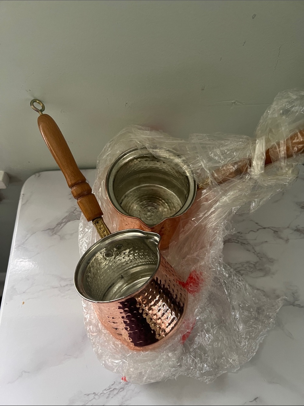 Copper Turkish Coffee Pot with Wooden Handle - Copper Color